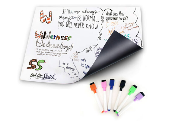Keep important notes and lists right at your fingertips. Magnetic whiteboard + 6 magnetic multicolor dry erase pens.